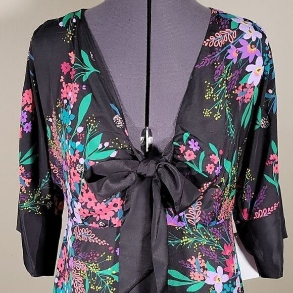 Trina Turk Black Floral Midi Fit & Flare Dress Sz 2 - Picture 4 of 13